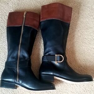 Land's End Classic Blakely Women's Riding Boots.Black Leather Body & Brown Top